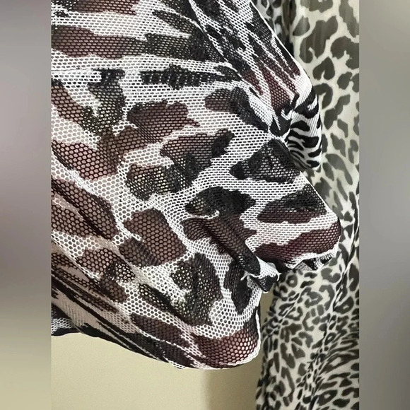 INC White and Black Leopard Long Sleeve Dress Ruched Sides Sexy Animal Comfy - Picture 6 of 10